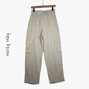 Noisy May Women's Linen Blend Cargo Pants in Cream Size S Streetwear Causal Glam